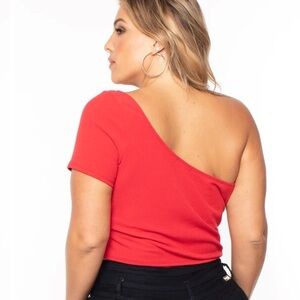 NWT Plus size asymmetrical ribbed crop top in Red